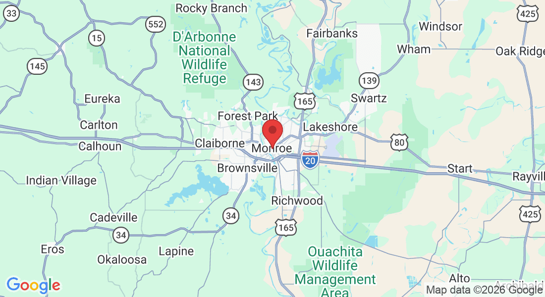 Map showing the 1 Stikk Mobile service base in Monroe, Louisiana
